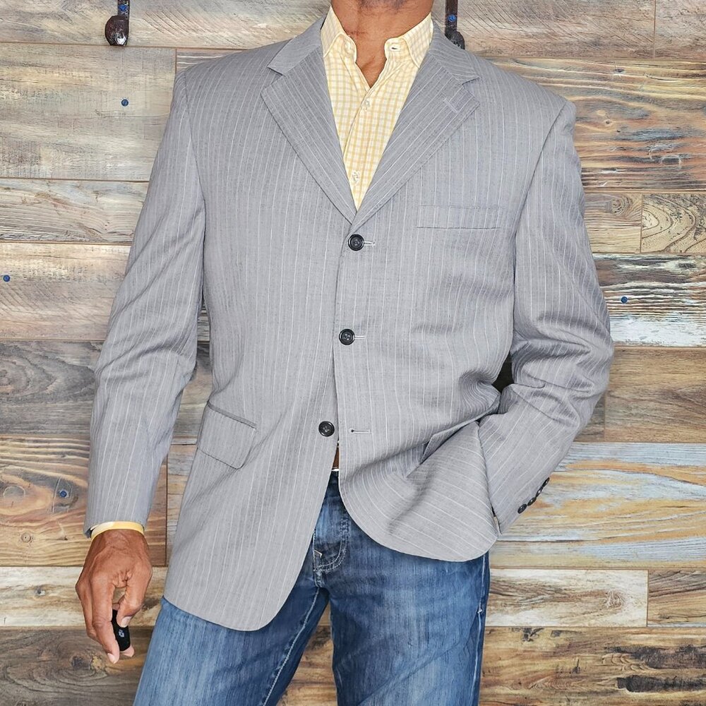 Pronto Uomo Couture Super 120's Wool Gray Stitched Lapel Blazer Jacket 40S